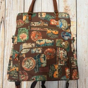 Patricia Nash Brown Travel Print Backpack